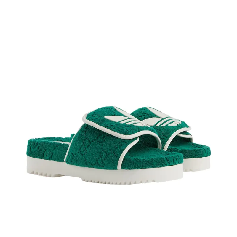 GUCCI Adidas X GUCCI Gg Platform Sandal 'Green Cotton Sponge'-1