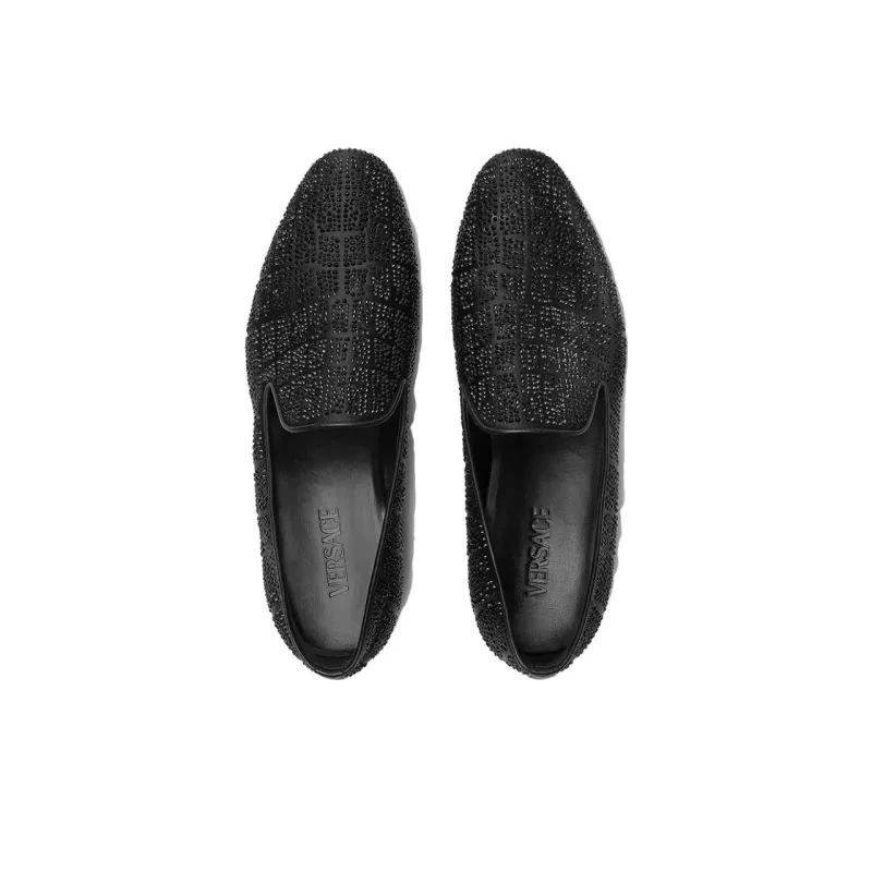 VERSACE Crystal-embellished Satin Loafers-4