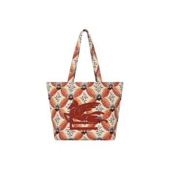 ETRO Cotton Tote Bag Shopping Bag Shoulder Bag Handbag Medium Size Women's Orange