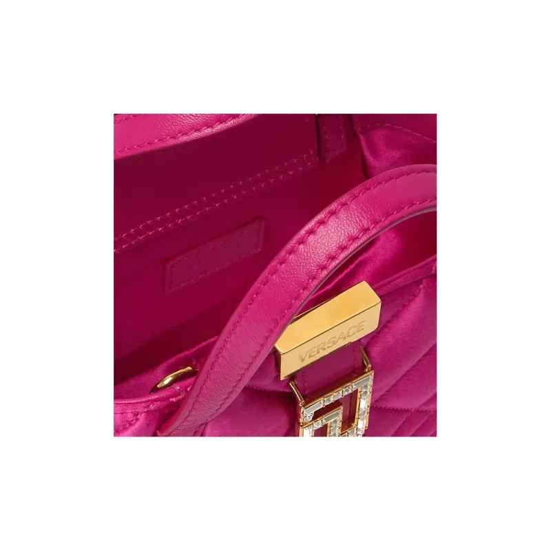 VERSACE Lambskin Trim Tote Bag Shopping Bag Shoulder Bag Crossbody Bag Handbag Mini Women's Purple Pink-4