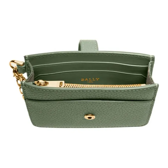 BALLY Cow Leather Coin Purse, Wallet, Card Holder Women's Green-2