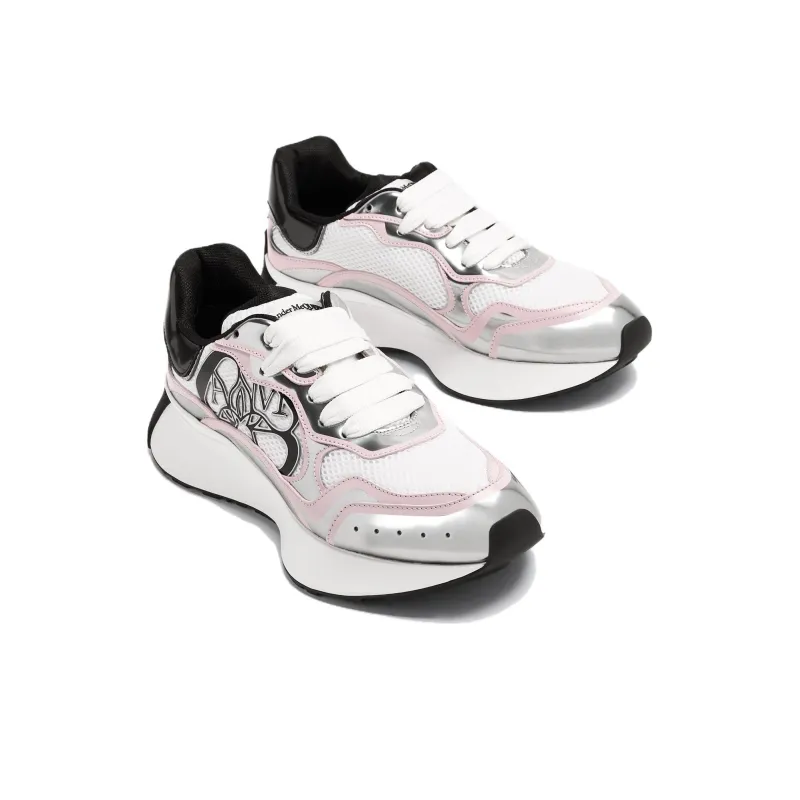 Alexander McQueen Seal Logo Low White Silver Pink Women's-3