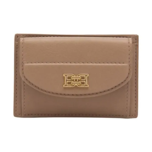 BALLY Cow Leather Wallet Card Clip Card Holder Women's Brown