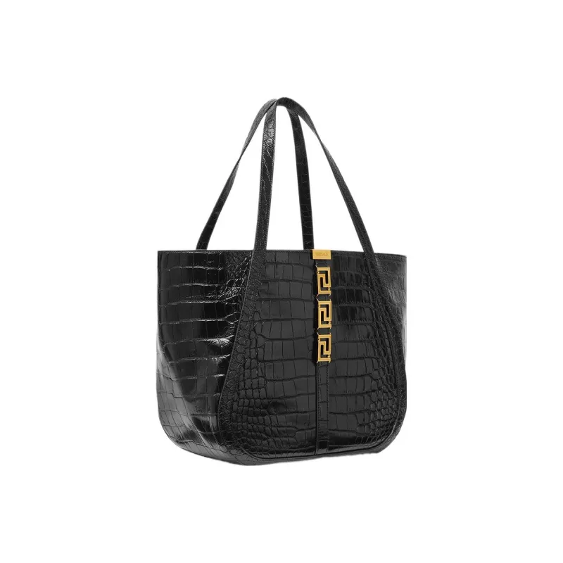 VERSACE Calfskin With Lambskin Trim Tote Bag Shopping Bag Shoulder Bag Handbag Large Size Women's Black-1