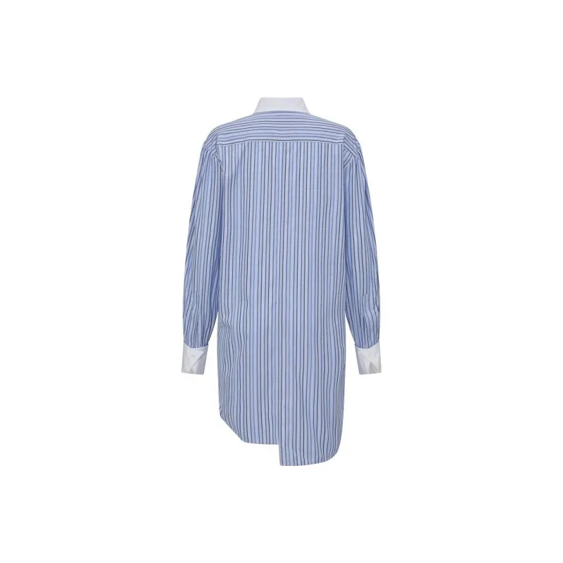 MOSCHINO Logo Embroidered Asymmetric Pinstriped Dress-1