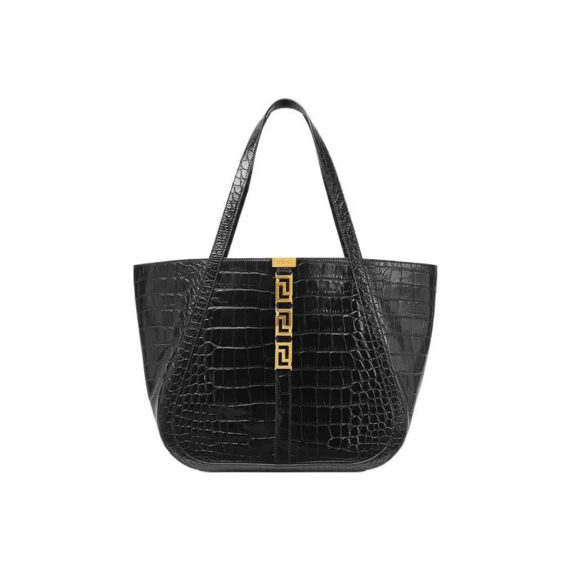 VERSACE Calfskin With Lambskin Trim Tote Bag Shopping Bag Shoulder Bag Handbag Large Size Women's Black-0