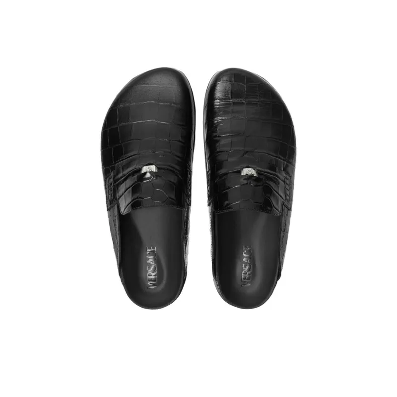 VERSACE Medusa Crocodile-embossed Slides-4