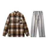 Set (Khaki Plaid Shirts+Light Blue Jeans)