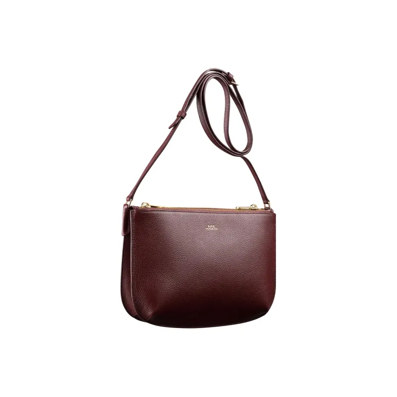 A.P.C Textured Leather Double Compartment Bag, Crossbody Bag, Shoulder Bag Women's Burgundy-1