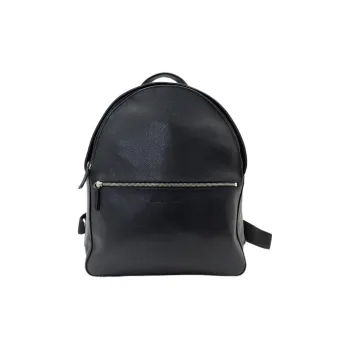 LONGCHAMP Grained Leather Backpack Regular Unisex Black