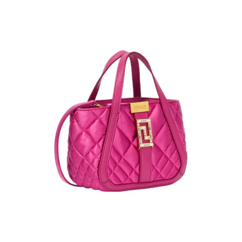 VERSACE Lambskin Trim Tote Bag Shopping Bag Shoulder Bag Crossbody Bag Handbag Mini Women's Purple Pink-1
