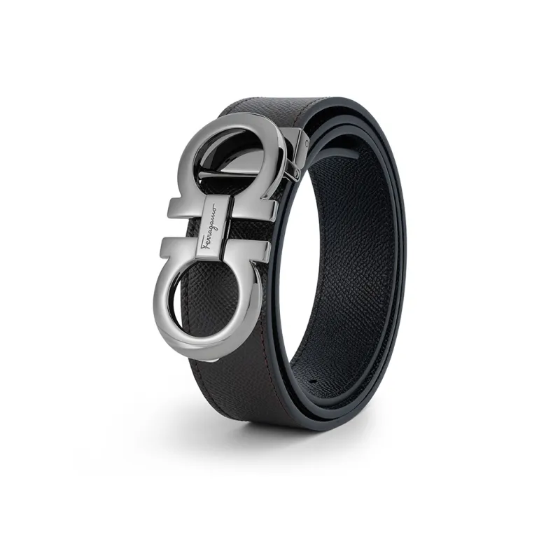 FERRAGAMO Cow Leather Belts Men's Black/Coffee Width 3.5cm-2