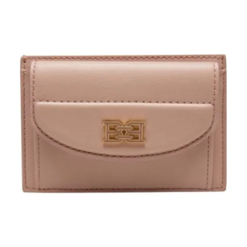 BALLY Cow Leather Wallet Card Clip Card Holder Women's Pink