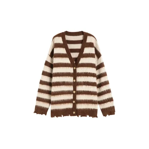 A head of Agua Knitwear Women's Beige Coffee Stripes