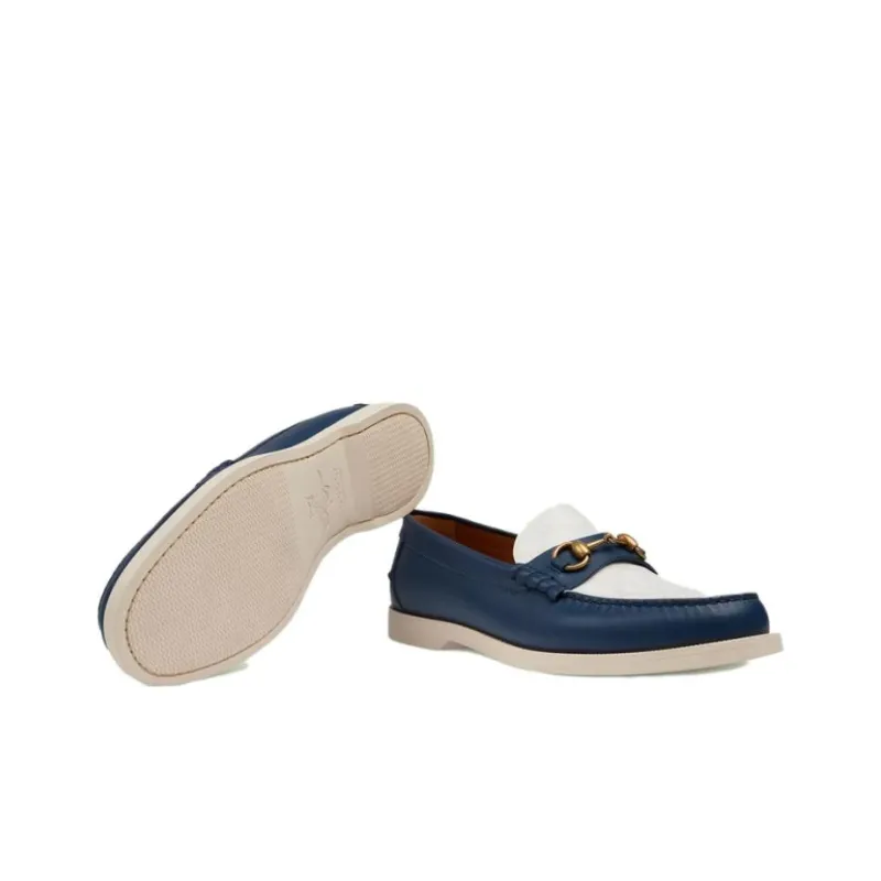GUCCI Horsebit Loafers Men's White Blue-4