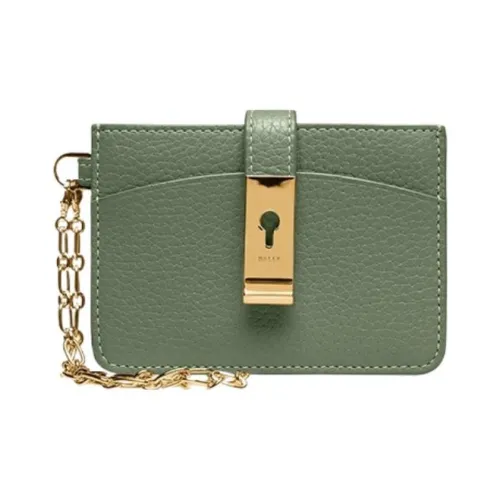 BALLY Cow Leather Coin Purse Wallet Card Holder Money Clip Women's Green