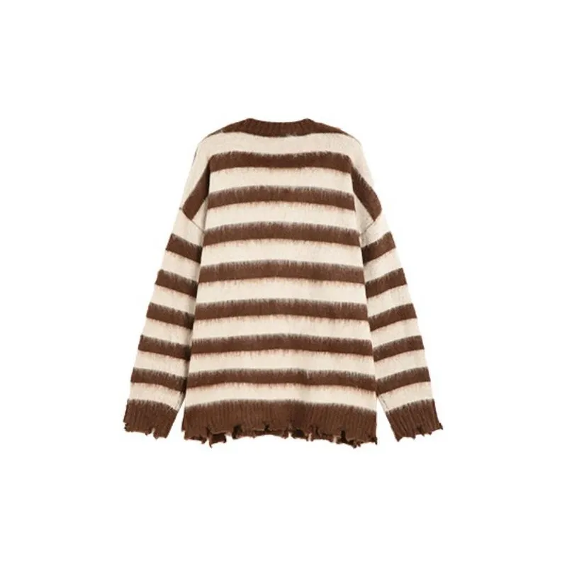 A head of Agua Knitwear Women's Beige Coffee Stripes-1
