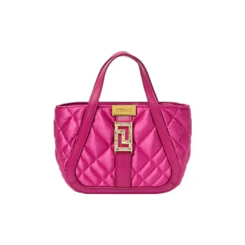 VERSACE Lambskin Trim Tote Bag Shopping Bag Shoulder Bag Crossbody Bag Handbag Mini Women's Purple Pink