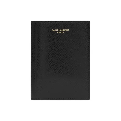 SAINT LAURENT Coated Tree Bark Pattern Leather Wallet Regular Men's Black
