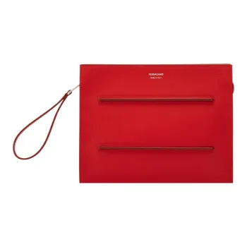 FERRAGAMO Calfskin Clutch Men's Red