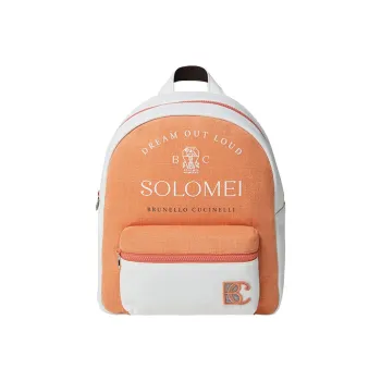 Brunello Cucinelli Cotton Blended With Linen Backpack Kids' White/Orange