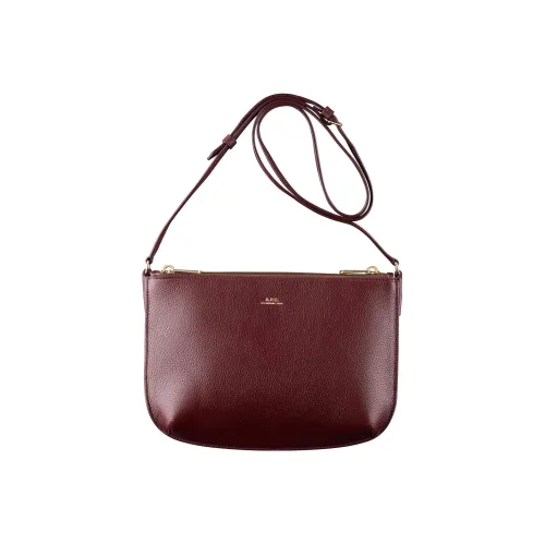 A.P.C Textured Leather Double Compartment Bag, Crossbody Bag, Shoulder Bag Women's Burgundy