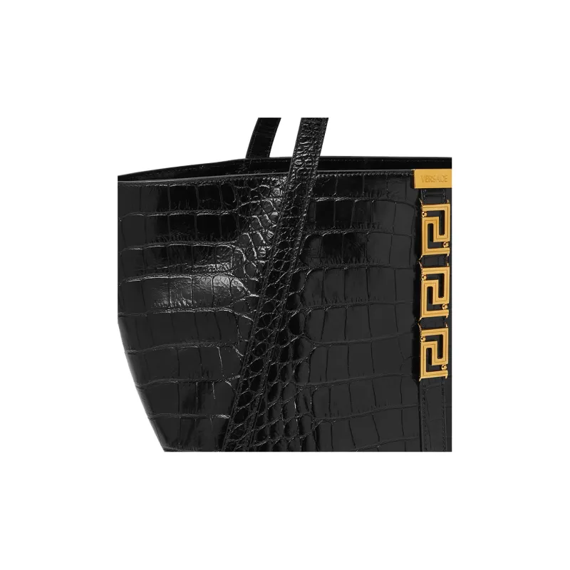 VERSACE Calfskin With Lambskin Trim Tote Bag Shopping Bag Shoulder Bag Handbag Large Size Women's Black-3