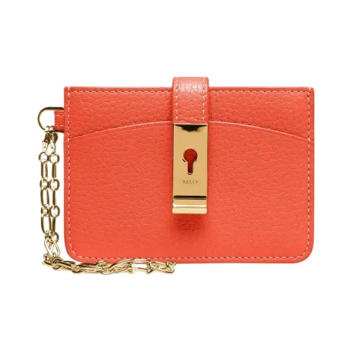 BALLY Cow Leather Coin Purse Wallet Card Holder Money Clip Women's Orange