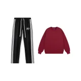 Black pants + crimson sweatshirt