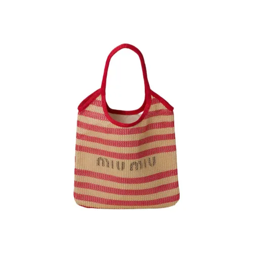 MIU MIU Fabric Blend Linen One Shoulder Handbags Women's Red/Beige