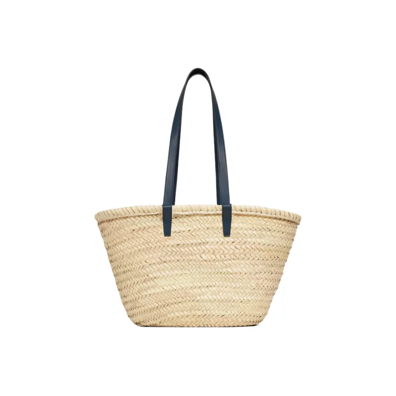 CELINE Triomphe Palm Leaf Cow Leather Patchwork Trim Basket Bag One Shoulder Handbag Medium Size Women's Marine Blue-2
