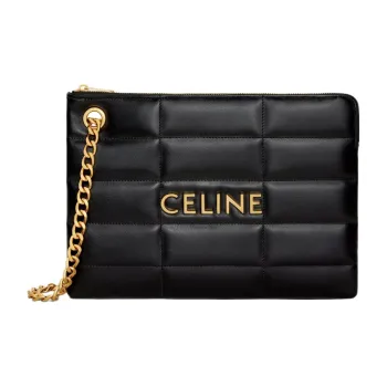 CELINE Calfskin Handbag Clutch Trumpets Women's Black