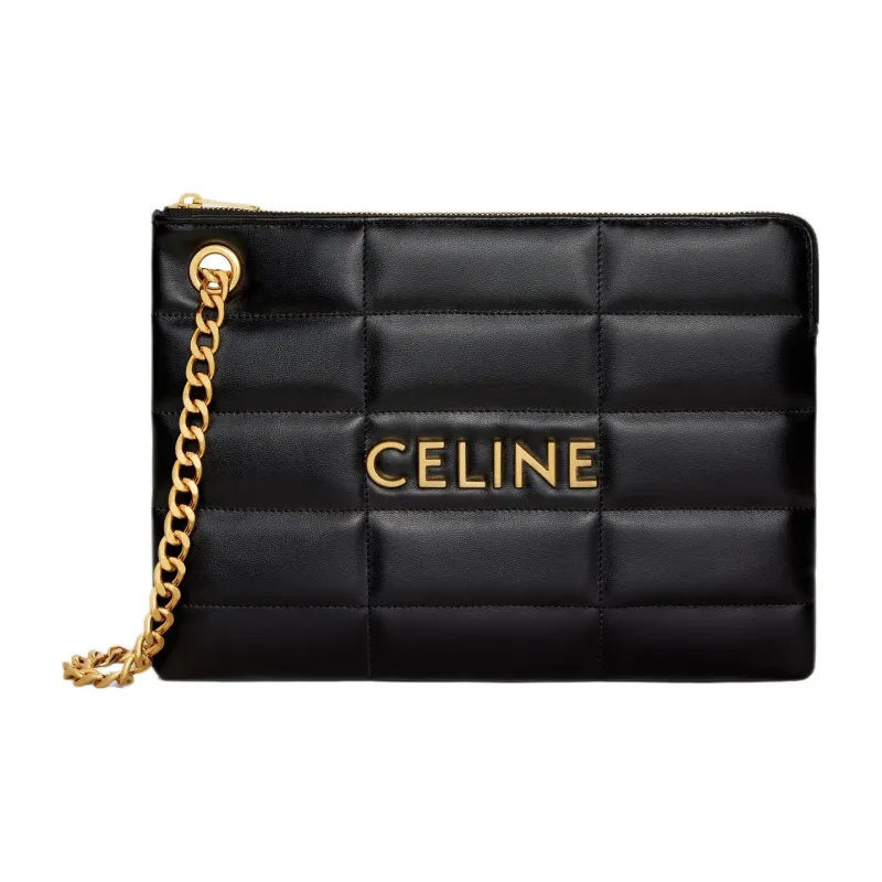 CELINE Calfskin Handbag Clutch Trumpets Women's Black-0