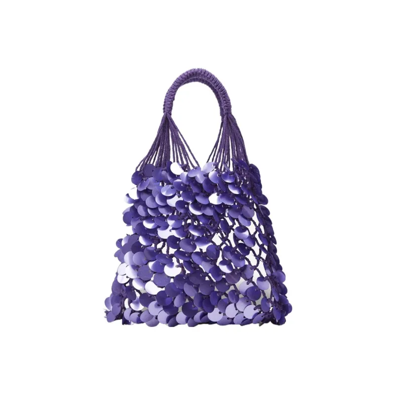 ZARA Polyester Blended Cotton Handbag Large Size Women's Purple-0