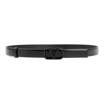 Valentino Classic Logo Letter Emblem Smooth Buckle Calfskin Leather Belts Women's Black Width: 2CM