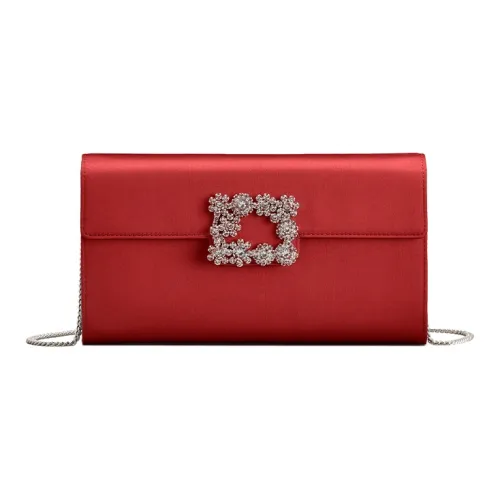 Roger Vivier Flower Strass Satin Envelope Bag Handheld Shoulder Bag Crossbody Bag Regular Women's Red