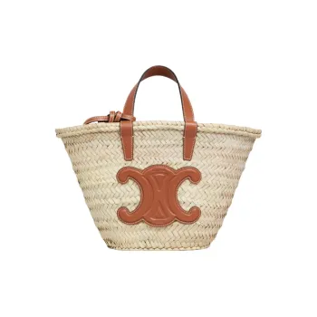 CELINE CLASSIC PANIER Raffia Bag In Palm Leaves And Calfskin