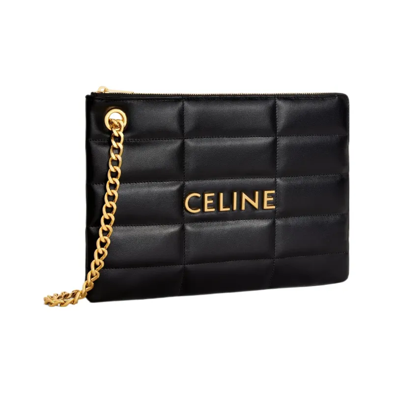 CELINE Calfskin Handbag Clutch Trumpets Women's Black-1