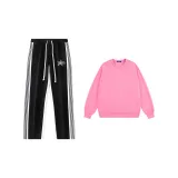 Black pants + pink sweatshirt