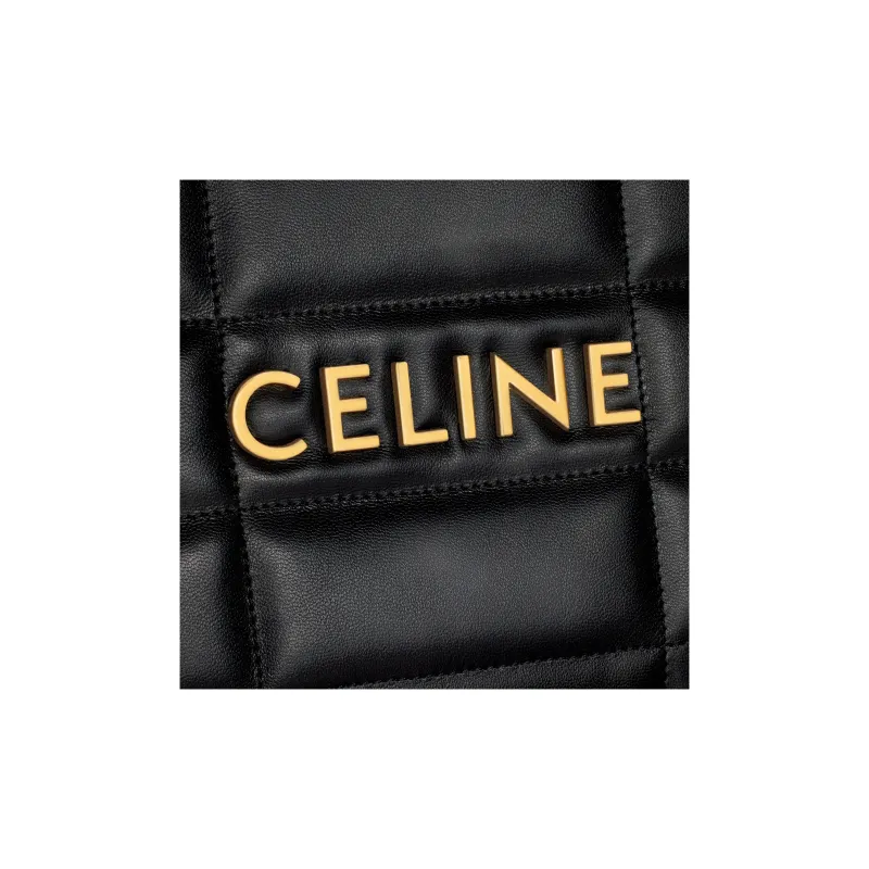 CELINE Calfskin Handbag Clutch Trumpets Women's Black-3