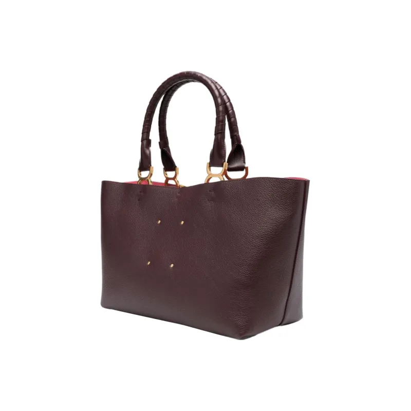 Chloe Marcie Grained Calfskin Tote Bag Shopping Bag Shoulder Bag Handbag Small Size Women's Burgundy-1