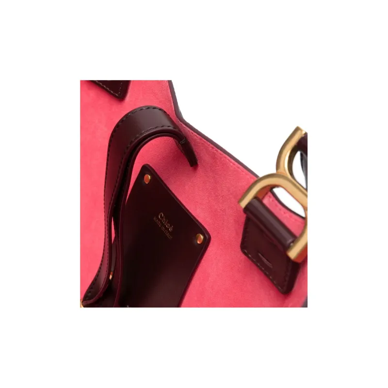 Chloe Marcie Grained Calfskin Tote Bag Shopping Bag Shoulder Bag Handbag Small Size Women's Burgundy-3