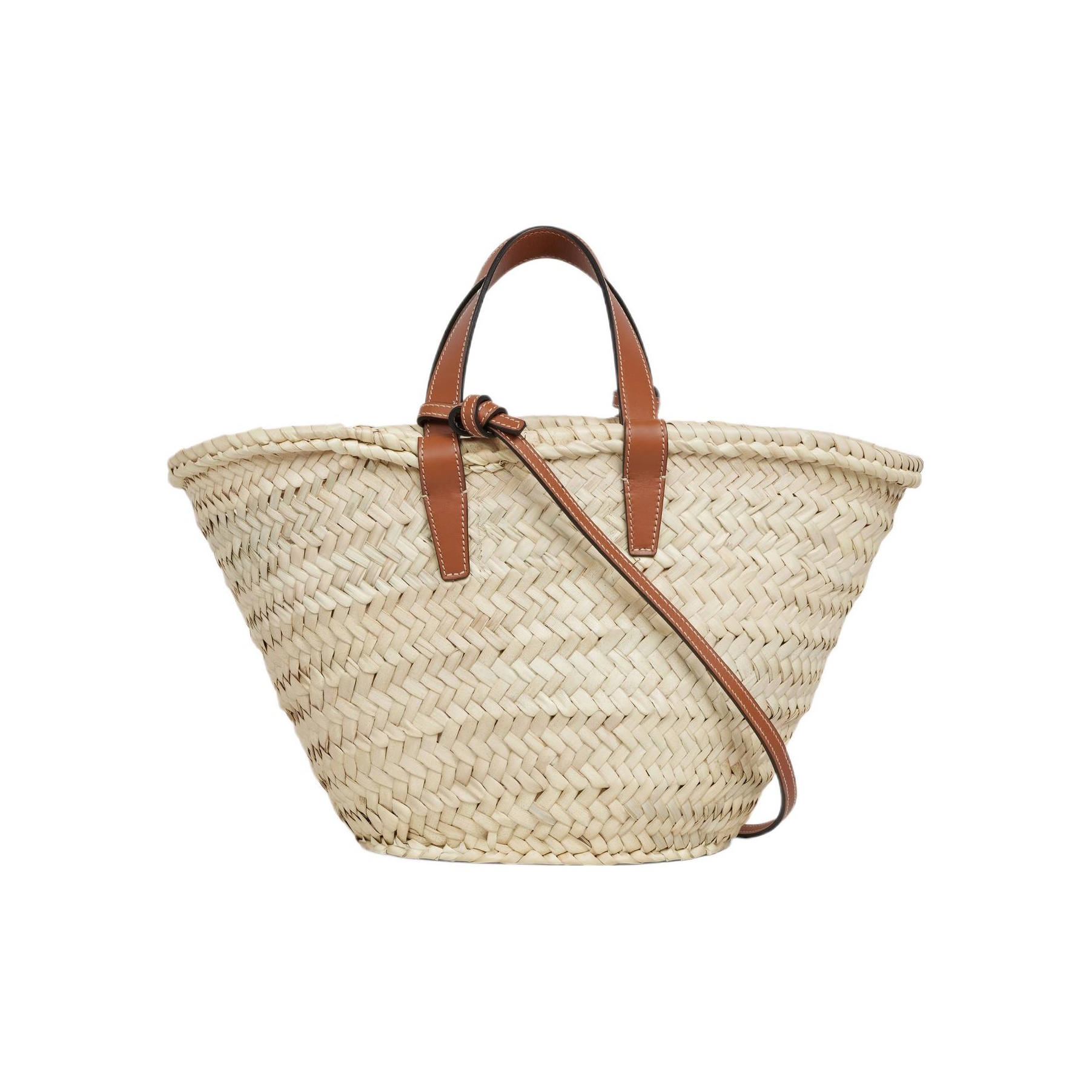 CELINE CLASSIC PANIER Raffia Bag in Palm Leaves and Calfskin