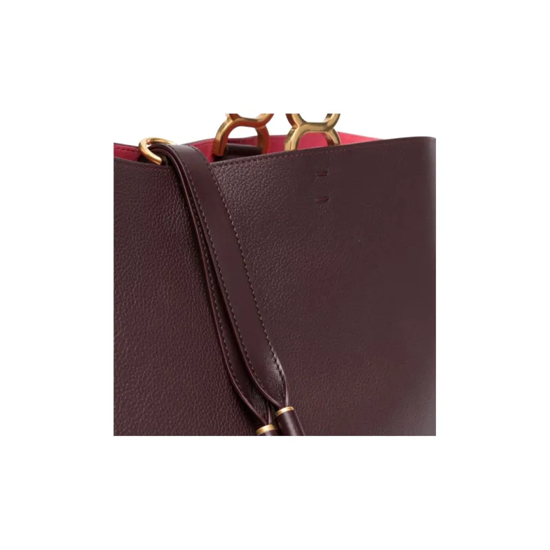 Chloe Marcie Grained Calfskin Tote Bag Shopping Bag Shoulder Bag Handbag Small Size Women's Burgundy-2