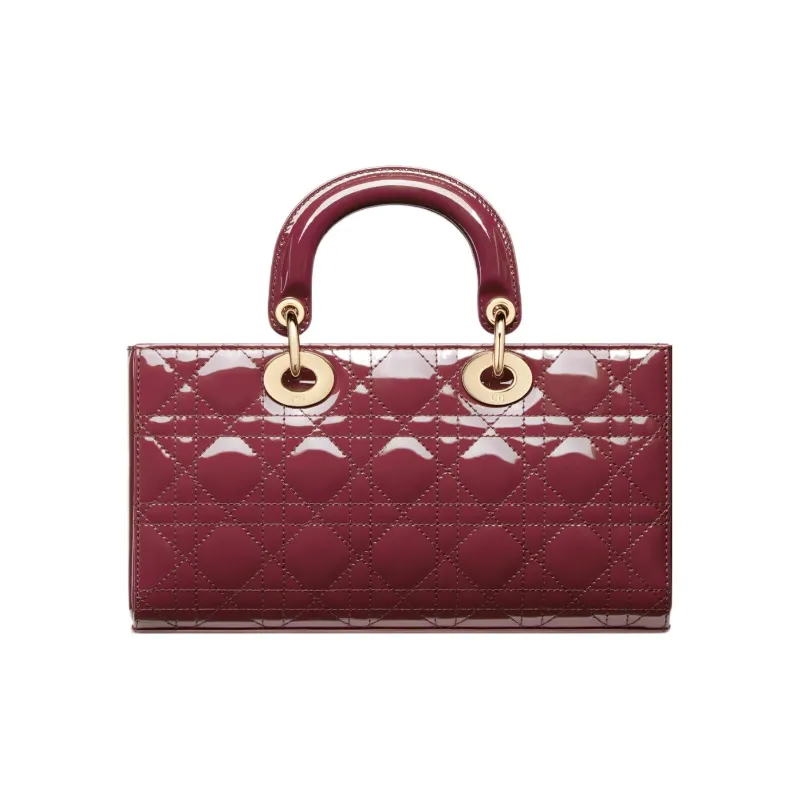 DIOR Lady D-JOY Patent Leather Cowhide Dior Bag Shoulder Bag Crossbody Bag Handbag Medium Size Women's Dark Purple Red-4