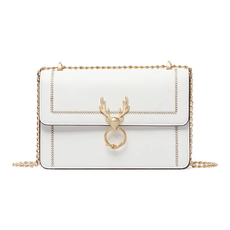 TUCANO Authentic Cow Leather, Synthetic Leather Chain Bag, Small Square Bag, Shoulder Bag Women's Cream White/Black-4