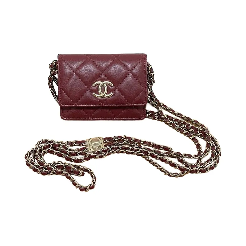 CHANEL Calfskin Shoulder Bag, Crossbody Bag, Wallet Women's Burgundy-0