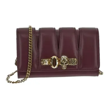 Alexander McQueen Leather One Shoulder Crossbody Clutches Women's Burgundy