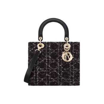 DIOR Lady D-Lite Tweed Dior Bag Shoulder Bag Crossbody Bag Handbag Medium Size Women's Black