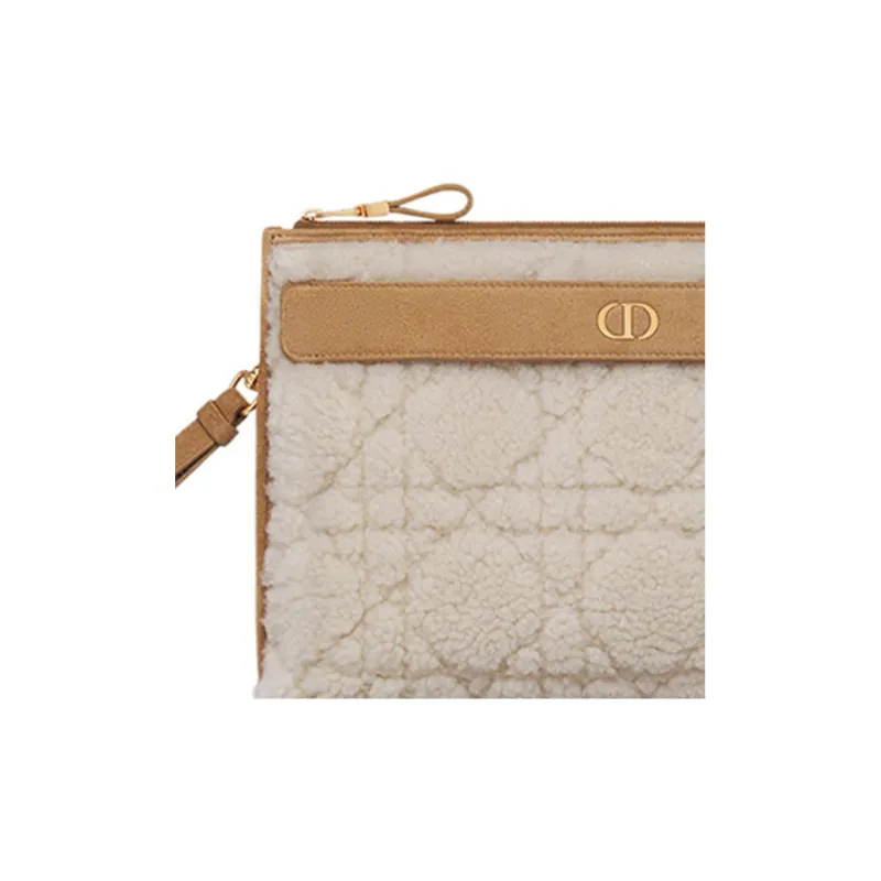 DIOR Caro Shearling Clutch Large Size Women's Beige/Brown-4